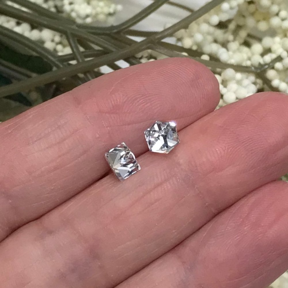 Clear Color Cube Swarovski Crystal Earrings